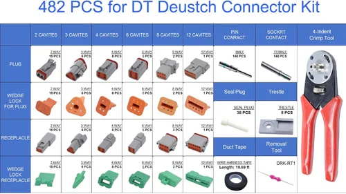 Vista 2 de 482 piezas para kit de conectores DT Deustch Conectores DT 2 3 4 6 8 12 pin tamaño 16# contactos sólidos, herramienta de extracción de conector DT