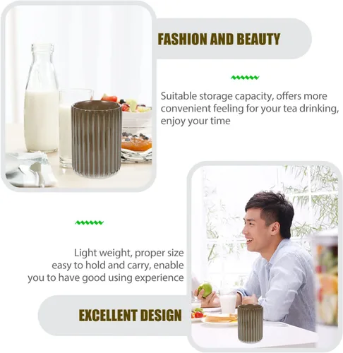 Vista 6 de LIFKOME Tazas de té de cerámica, tazas de café, estilo chino o japonés, taza de leche de porcelana, sin asas, vaso de bebidas vintage a rayas