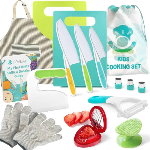 Vista 12 de Tovla Jr - Juego de cuchillos seguros para niños para cocina real, cuchillos de cocina para niños pequeños, herramientas de cocina Montessori STEM