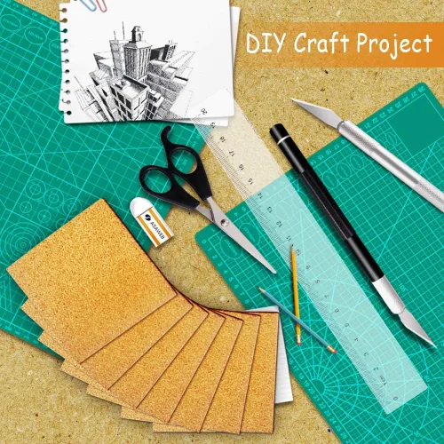 Vista 6 de Paquete de 30 cuadrados de corcho autoadhesivos de 4 x 4 pies para manualidades de bricolaje