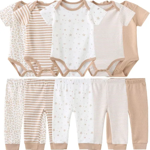 Vista 42 de Conjunto de canastilla para bebé, 9 piezas, conjunto de mamelucos y pantalones, conjunto de regalo unisex para bebé