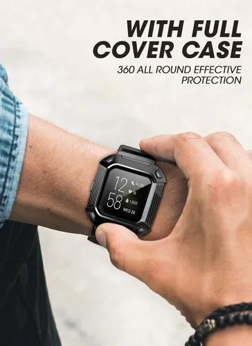 Vista 6 de Correa Supcase Unicorn Beetle Pro de repuesto para reloj Fitbit Versa 2, banda protectora para caja de reloj, Negro, SUP-Fitbit-Versa2-UBPro-Black