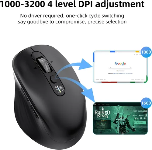 Vista 7 de INFINMIND Ratón Bluetooth inalámbrico, multidispositivo (BT1/BT2 + USB de 2.4 G) para laptop, iPad y Mac, desplazamiento de 4 vías con botones