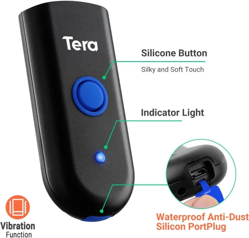 Vista 3 de Tera - Escáner de código de barras inalámbrico 1D láser mini de bolsillo impermeable 3en1 compatible con Bluetooth USB con cable portátil lector