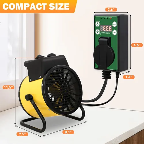 Vista 3 de COOS BAY Calentador de espacio radiante de 1500 W con termostato, calentador eléctrico para invernadero, tienda de cultivo y taller, resistente al