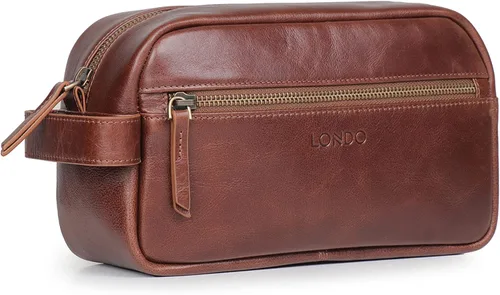 Vista 9 de Londo Neceser de viaje de cuero genuino, maquillaje, bolsa organizadora de afeitado - Kits Dopp - Unisex Negro