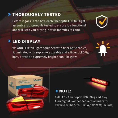 Vista 6 de VLAND Luces traseras LED compatibles con BMW Serie 3 BMW F30 F35 F80 320i 328i 328D 335i M3 6ª generación sedán 13-18 con intermitentes ámbar