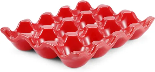 Vista 27 de Flexzion Bandeja de Cerámica para 12 Huevos - Portahuevos de Porcelana para Docena Completa Contenedor Organizador de Almacenamiento Soporte