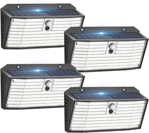 Vista 7 de Luces solares al aire libre mejoradas, 2 paquetes de 418 luces LED con sensor de movimiento, 3 modos de luz de seguridad, luz de pared solar