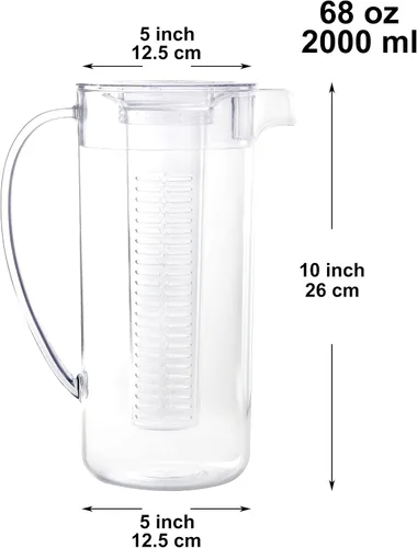 Vista 2 de Youngever Jarra de plástico de 2 cuartos con tapa, jarra de plástico transparente ideal para té helado, sangría, limonada (con infusor)