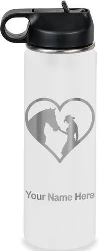 Vista 71 de LaserGram Botella de agua personalizada, corazón de vaquera de caballo, acero inoxidable de doble pared aislada al vacío con popote superior, regalo