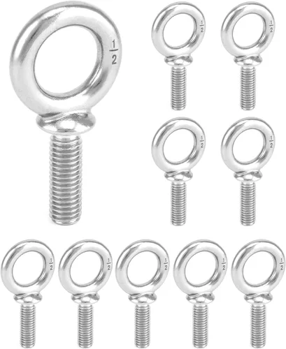 Vista 13 de QWORK Perno de ojo, paquete de 20 pernos de elevación de acero inoxidable de grado marino de 1/2 pulgada -13 x 1-1/2 pulgadas, de grado marino Lote