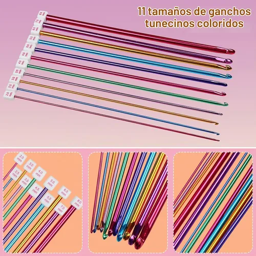 Vista 5 de Aeelike - Juego de agujas de ganchillo tunecino, 11 unidades de ganchillo largo afgano de 2-8 mm de aluminio y 12 unidades de ganchillo de bambú
