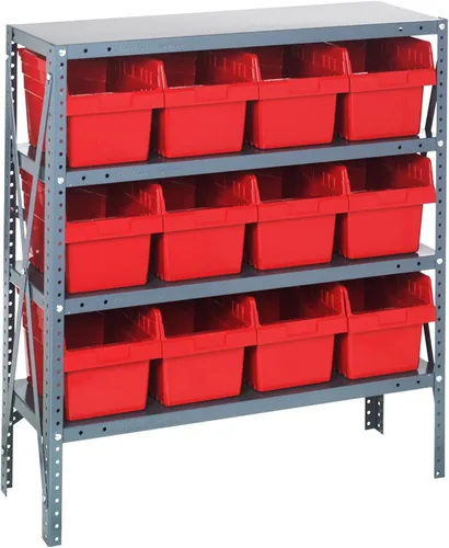 Vista 354 de Quantum QSBU-245BK Heavy Duty Shelving Unit with (7) Shelves and (24) QUS245 Black Bins for Garage Warehouse Storage Distribution 400 lb Load