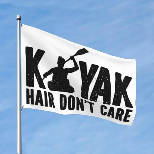 Vista 2 de Kayak-Girl-Kayak-Hair-Don't-Care-Gifts for Women Men Bandera negra de 4 x 6 pies, banderas divertidas para habitación con 2 argollas de latón