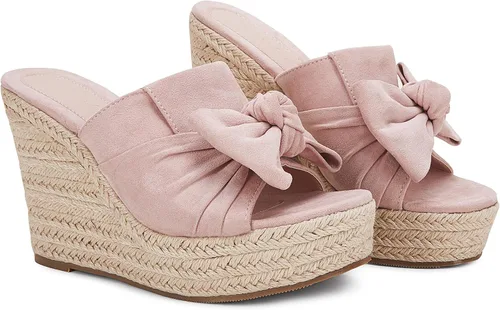 Vista 2 de PiePieBuy Alpargatas de plataforma para mujer, sandalias de cuña con lazo y puntera abierta