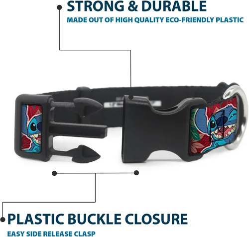 Vista 4 de Buckle-Down Collar de clip de plástico – Stitch 6-Expressions Tropical Flora Borgoña Rojos/Verdes – 1 pulgada de ancho – Se adapta a 9-15 pulgadas