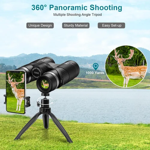Vista 3 de Prismáticos para adultos, caza y observación de aves – WELLNEC 12 x 42 HD 367/1000 yardas, prismáticos de alta potencia con prismas BaK4 Pro Birding