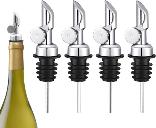 Vista 8 de Vertedores de botellas de licor de acero inoxidable con peso: boquillas abatibles automáticas para un vertido preciso, a prueba de fugas y aptos
