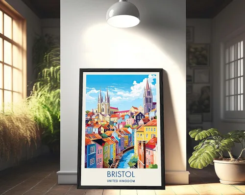 Vista 3 de Póster de Bristol, impresión de Inglaterra, impresión de Bristol, arte de Bristol, póster de viaje, arte de ilustración, pintura de paisaje urbano