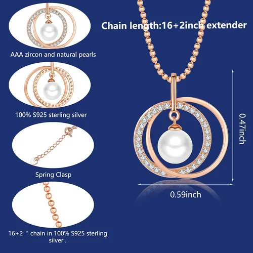 Vista 3 de Pearl Necklace & Real Freshwater Cultured White Pearl Necklaces for Women Sterling Silver Pendants 5mm Pearl, 18 inch Chain for Wife Mom Birthday