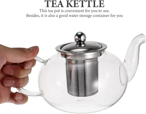 Vista 9 de Hemoton Tetera infusor de té, tetera de vidrio, tetera de té, dispensador de té con infusor de té para casa de té, centro de mesa para té, café