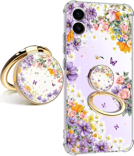 Vista 32 de Funda para Samsung Galaxy S23 FE con protector de pantalla, suave, a prueba de golpes, transparente, floral, funda protectora para mujer, diseño