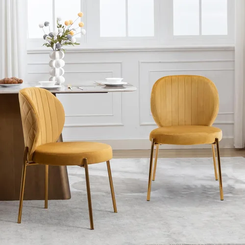 Vista 9 de DAGONHIL Juego de 2 sillas de comedor, sillas de terciopelo, modernas sillas tapizadas de mediados de siglo con patas de metal dorado para cocina