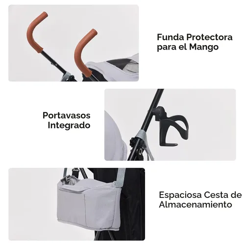 Vista 5 de Cochecito para mascotas ultraligero de 10 libras – Cochecito paraguas plegable compacto con correa de hombro duradera, organizador de 3