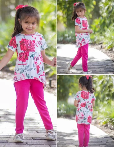 Vista 5 de Arshiner Conjunto de 2 piezas de pantalones y pantalones con estampado floral para niñas pequeñas