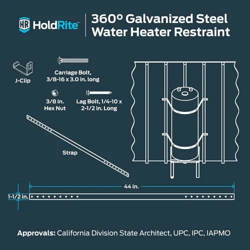 Vista 6 de HoldRite Restricción del calentador de agua de 360 grados para calentador de agua de 80 galones, acero galvanizado, HR-80-360, aluminio