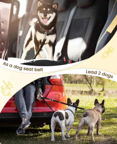 Vista 7 de Pecute Correa para perro manos libres con bolsa, riñonera con almohadillas suaves, asas acolchadas dobles y elástico absorbente de golpes
