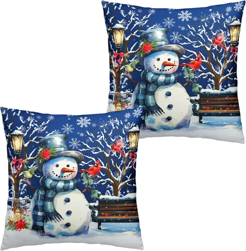 Vista 12 de Juego de 2 fundas de almohada patrióticas para exteriores, diseño de estrellas azules del 4 de julio, 16 x 16 pulgadas, fundas de almohada