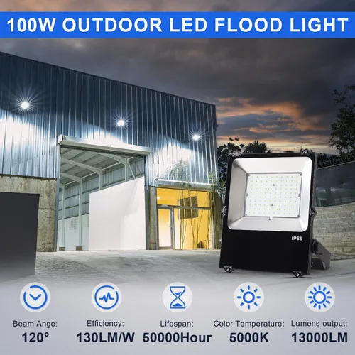 Vista 2 de Luz de inundación LED de 100 W, 13000 lm 5000 K luz diurna súper brillante LED para exteriores, luz de inundación impermeable IP65, certificado ETL