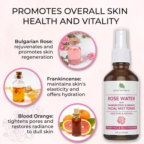 Vista 3 de Spray de agua de rosas para la cara, agua de rosas 100 % pura con incienso y naranja sanguina, tónico facial, sin alcohol, sin tinte, niebla