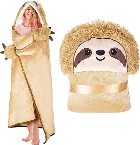 Vista 10 de Manta con Capucha Vestible de Axolotl para Adultos - Súper Suave, Cálida y Acogedora de Felpa de Franela de Vellón y Sherpa Tipo Poncho Capa