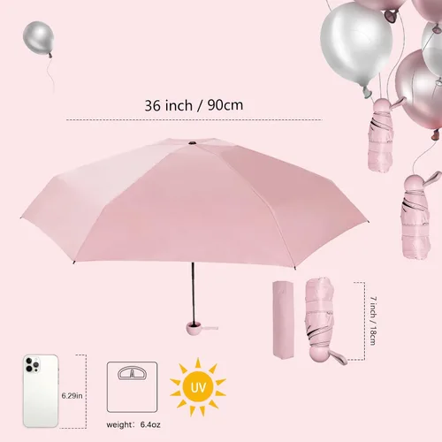 Vista 3 de ALFROTEY Mini paraguas de viaje plegable para lluvia con protección anti-UV, ligero, compacto, ideal para mochilas y bolsos, perfecto para mujeres