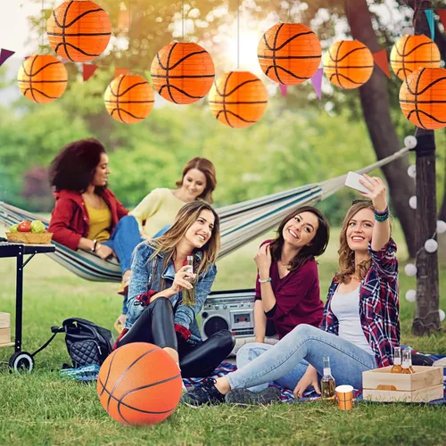 Vista 6 de 10 Piezas Linternas de Papel de Baloncesto Naranjas Decoraciones de 8 Pulgadas para Colgar del Techo Linternas de Baloncesto Linternas de Papel