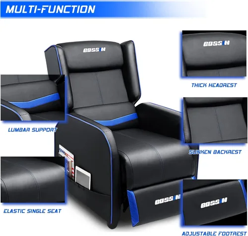 Vista 7 de BOSSIN Silla Reclinable Gaming para Adultos 400lbs Estilo Racing Sofá Grande y Alto Asiento Reclinable de Cuero PU, Lounge Ergonómico Moderno Cómodo