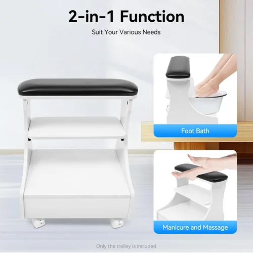 Vista 2 de Pedicura Reposapiés Baño de Pies Carrito Reposapiés Pedicura Manicura Silla Taburete de baño con ruedas Capacidad de 44.09 lbs Soporte Soporte