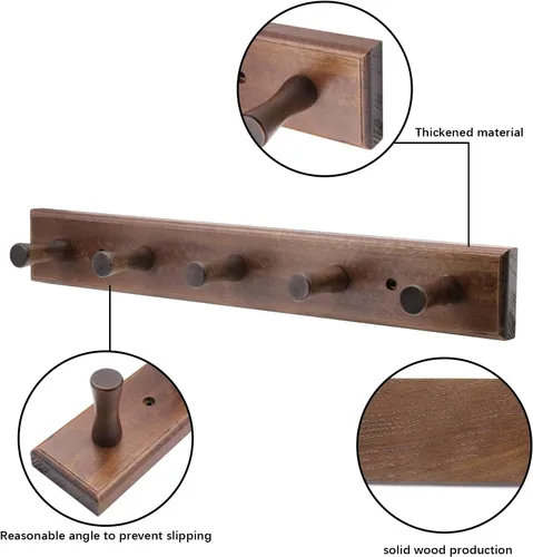 Vista 3 de Percha de madera para sombreros, perchero de baño, ganchos de madera para colgar abrigos, toallas, bolsos, batas