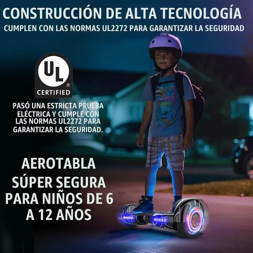 Vista 8 de Hoverboard con patrón de araña para niños de 6 a 12 años, con altavoz Bluetooth y luces LED, tabla deslizante de 6.5 pulgadas, certificado