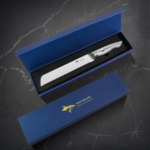 Vista 5 de MAD SHARK Cuchillo de pan de 8 pulgadas, hoja afilada de acero alemán de molibdeno y vanadio, cuchillo de pan dentado profesional para pan casero
