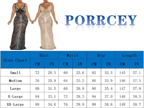 Vista 6 de PORRCEY Vestidos de noche para mujer, sexy, elegante, con diamantes de imitación, sin mangas, para fiesta, club, perforación en caliente