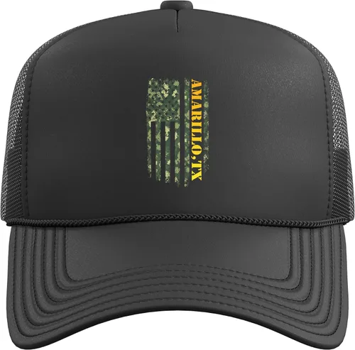 Vista 2 de Amarillo Texas Camouflage USA Flag Trucker Hat with Adjustable Mesh Back