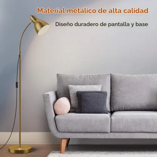 Vista 2 de LEPOWER Lámpara de pie, lámpara de pie de metal con cuello de cisne ajustable para dormitorio Dorado