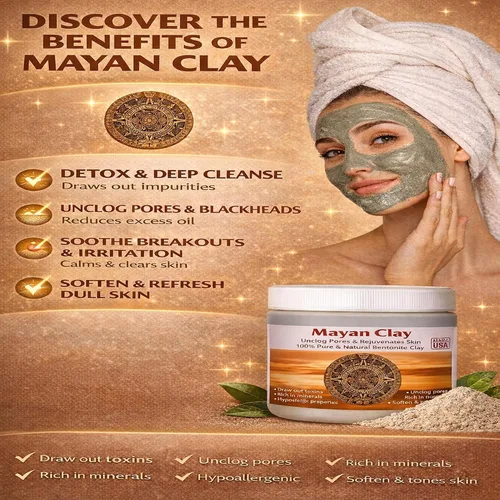 Vista 5 de Mayan Pure Indian Healing Clay Powder, limpieza profunda de la piel de poros, mascarilla corporal y capilar, arcilla natural de bentonita de calcio
