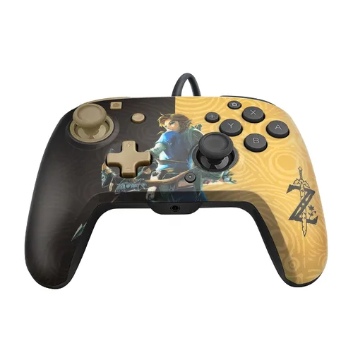 Vista 14 de PDP Gaming Faceoff Deluxe+ Wired Switch Pro Controller - Zelda Breath of the Wild - Link - Gold Black - Official Licensed Nintendo - Customizable