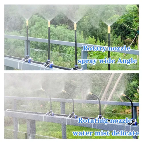 Vista 5 de Sistema de riego automático de refrigeración por niebla, sistema de nebulización de 33 pies y 10 boquillas de nebulización de latón, kit de rociador