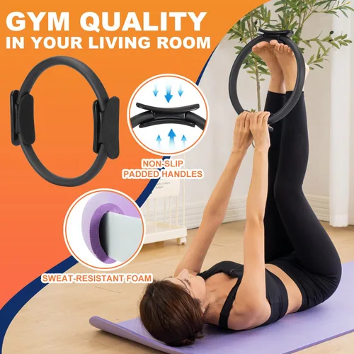 Vista 2 de Tsikavo Anillo de pilates, círculo de anillo de pilates y juego de bolas, anillo de pilates mágico de 12 pulgadas, bola de ejercicio pequeña de 9